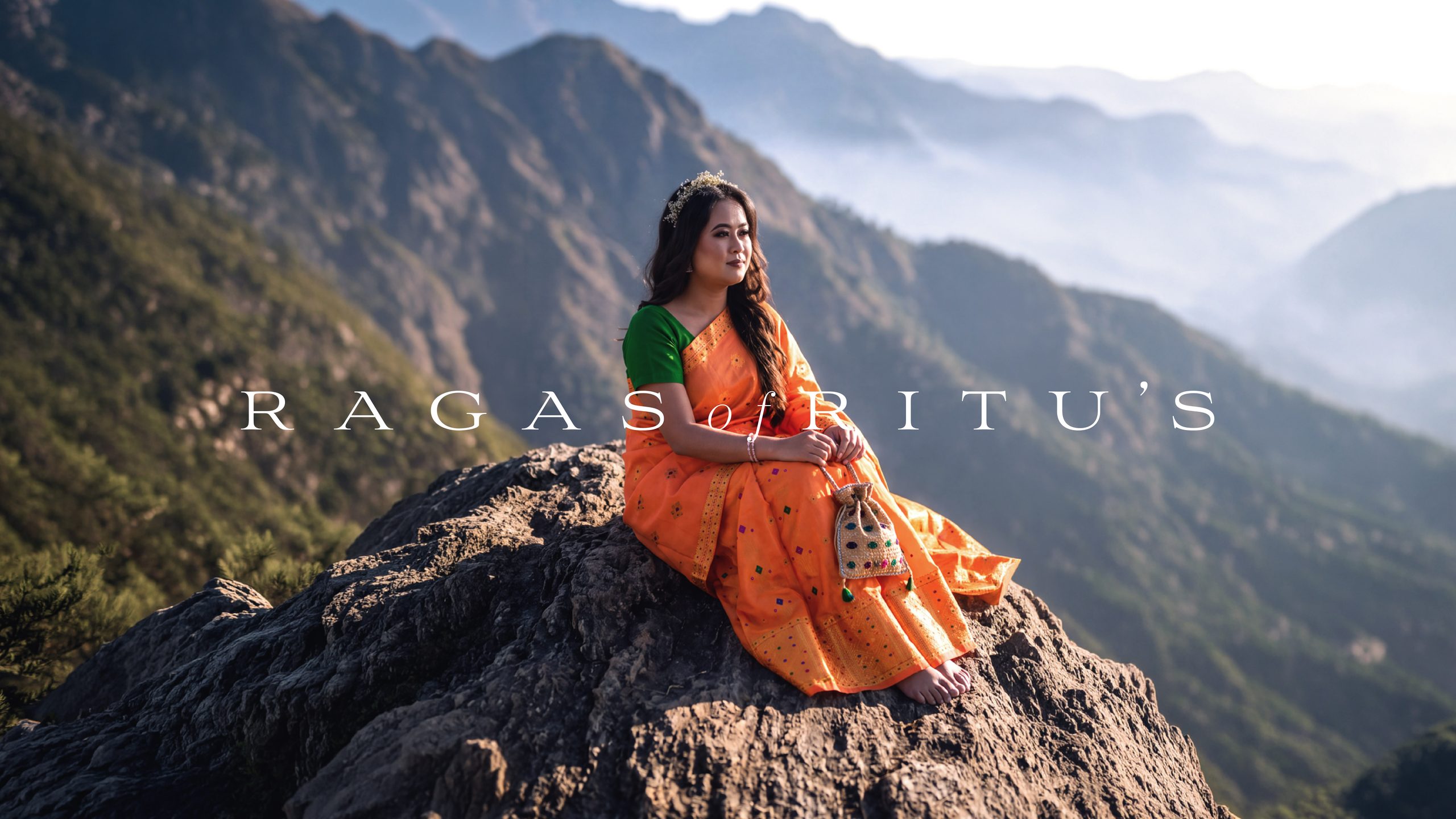Ragas of Ritu's — orange Paat saree on the ridge